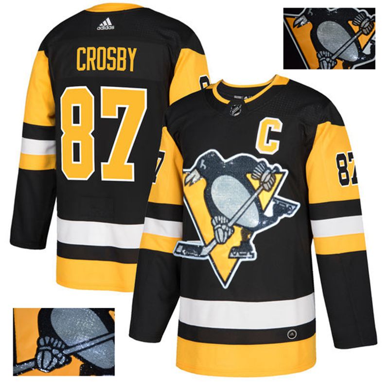 Men Pittsburgh Penguins #87 Crosby Black Gold embroidery Adidas NHL Jerseys->new jersey devils->NHL Jersey